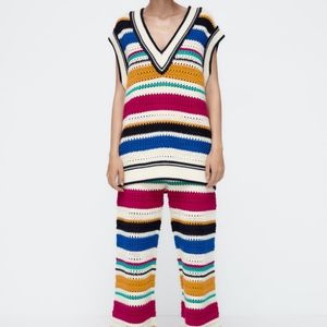 Zara Colorful Crochet Oversized Vest & Pants Set